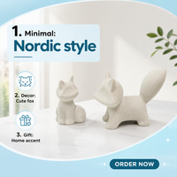 Ensemble de figurines de renards en céramique de style nordique, en terre cuite jaune gris mat et blanc, pour la décoration moderne de la maison et accessoire de bureau