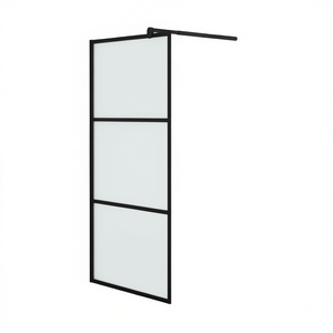 Mampara de Ducha Negra con Puerta Corredera, 31.5x76.8, Vidrio Esmerilado ESG, con Marco, Diseño Minimalista - Product Image 1