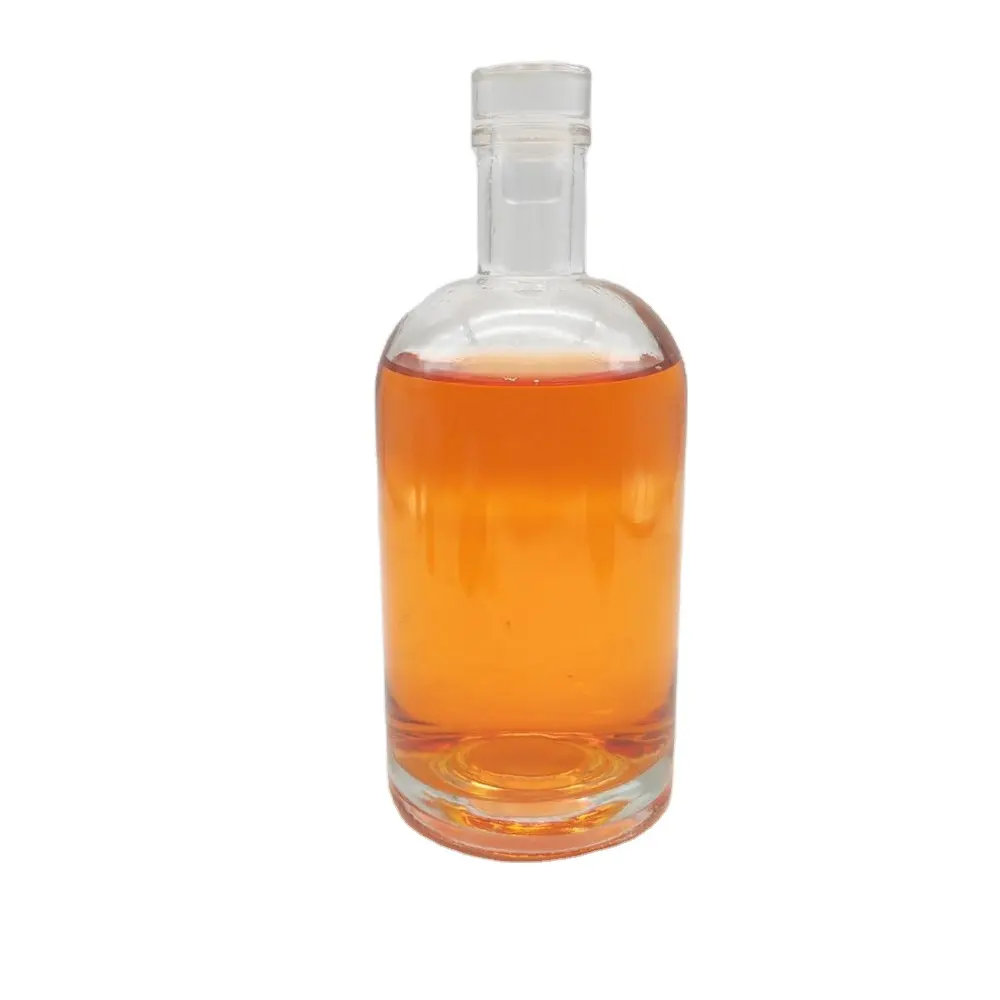 Nouveau design 500ml transparent épais rond whisky brandy gin rhum vodka tequila bouteille en verre avec fond haut concave