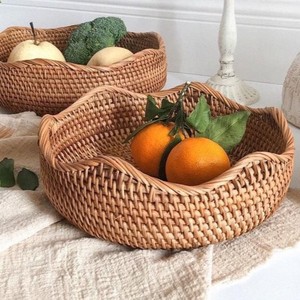 Eco-Friendly Scalloped Edge Autumn Rattan Serving Tray Handcrafted Round Food Platter Hot Sale from Vietnam - Product Image 2