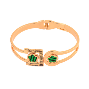 Fashion Bangle 316L Stainless Steel PVD Gold Plating Sustainable Resistant Green Inlay <b>Crystal</b> Detail - Product Image 2