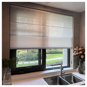 Motorized White Roman Shades Blinds Vertical Pattern Plastic Roller Shades With Rope Format Sheer Curtain Fabric For Windows