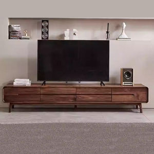 Meuble TV moderne luxueux en bois massif, en noyer noir, avec rangement pour salon, compatible avec les téléviseurs de 65 pouces et plus - Product Image 2