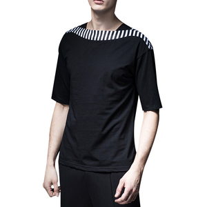 Diseño fresco cuello en forma de <span class=keywords><strong>hombre</strong></span> negro blanco raya doble color 100 algodón t shirt - Product Image 4