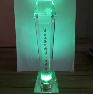 K9 material crystal trophy light base with etched logo made by Chinese factory