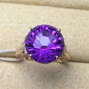 Anello Di Ametista Viola 18K Emas Afrika Selatan Berlian Asli 6.35ct Cincin Ametis Ungu Alami untuk Wanita