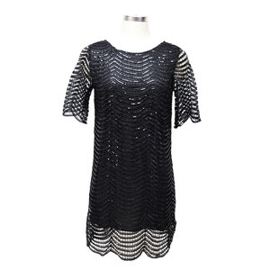 Abito in pizzo con paillettes onda dorata abiti da donna trasparenti senza schienale Bla abiti dritti in maglia con paillettes tagliati - Product Image 6