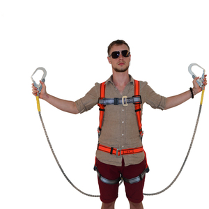 5 points fall protection full body safety harness with big hook double lanyard