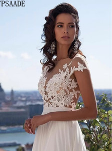 2025 abito da sposa Modulare trasparente in Chiffon a prezzo all'ingrosso con applicazioni in pizzo abito da sposa WF265