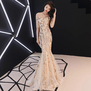 16036 # Nuovi Abiti da Sera con Paillettes Stile Sirena 2019, Abiti Formali Arabi da Cerimonia, Vestiti in Pizzo per Concorsi di Bellezza - Product Image 2