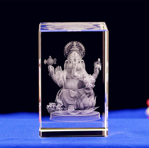 3D Laser crystal Glass Cube K9 Crystal religious Souvenir India elephant god laser crystal