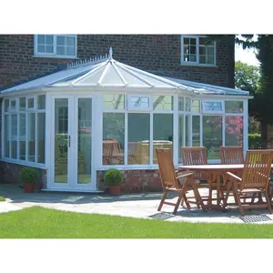 White Classical 4 Season Attached Greenhouse Glass Conservatory Sunroom Home House Conservatory Price