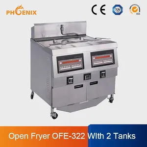 Commerical electric/gas deep fryer oil filter machine / 2 tanks with 4 baskets potato chips fryer machine