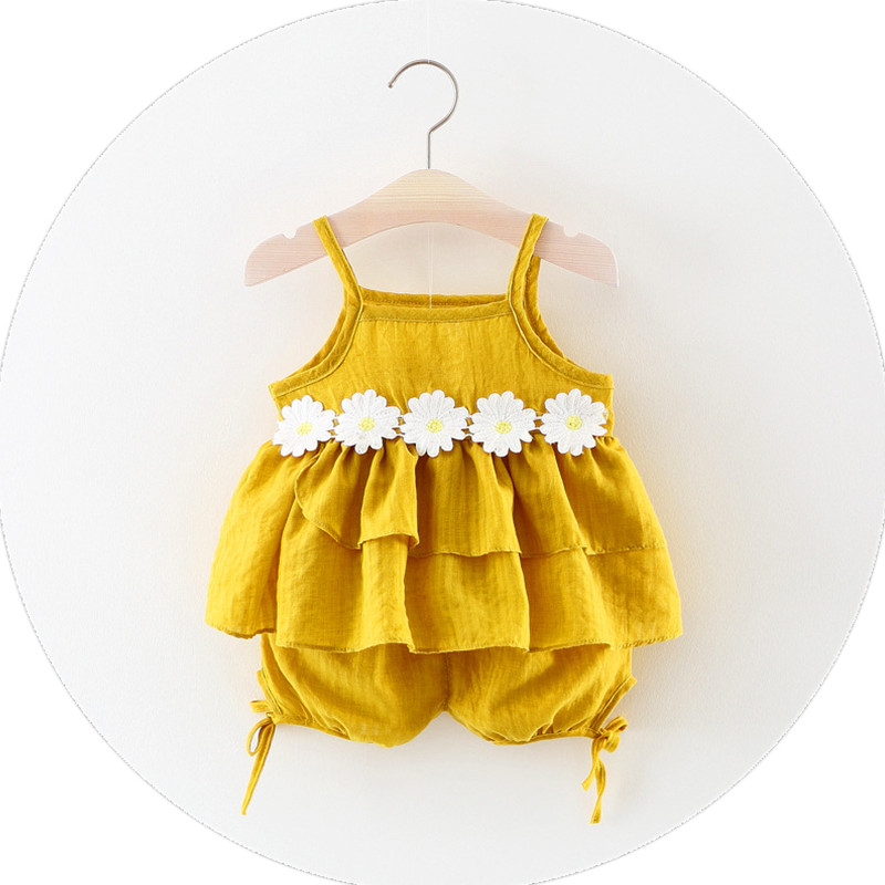 2019 Горячая Распродажа, летний желтый детский комплект одежды без рукавов