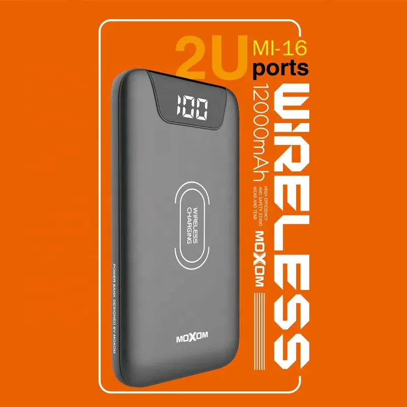 כוח בנק Qi טעינה אלחוטי Powerbank MOXOM 12000 mAh כוח בנק עם LCD מסך