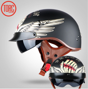 TORC T55ヴィンテージDOT承認済みオートバイヘルメットヴィンテージサマーハーフヘルメット、インナーバイザージェットレトロキャパシテカスクモトDOT