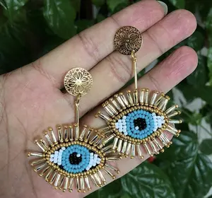 Fancy Design Personalized Copper Earrings Beads Devil Eye Shape Earrings