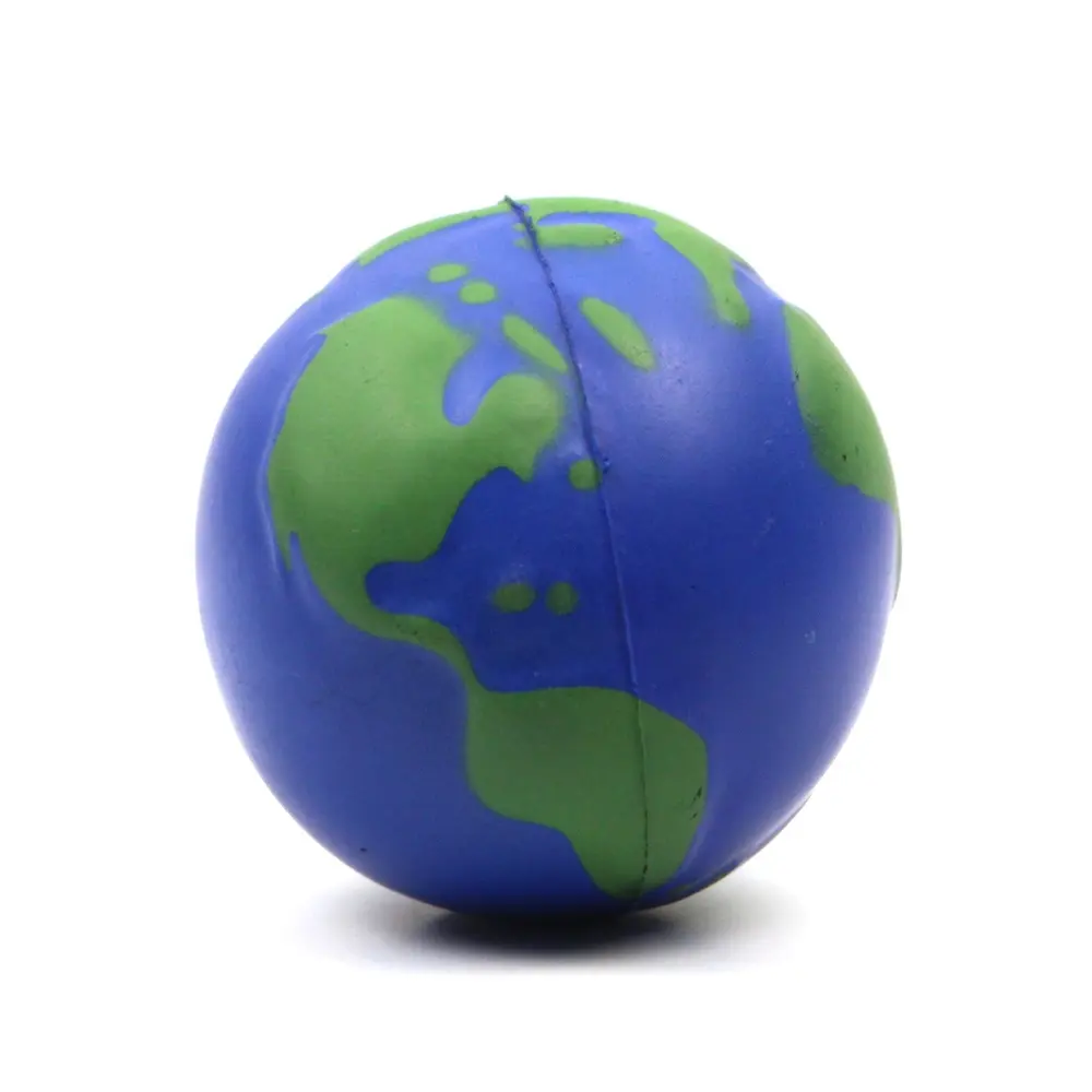 Blue Earth Globe Shape Stress Ball、カスタム印刷PU Soft Foam Stress Ballフワフワボールおもちゃ