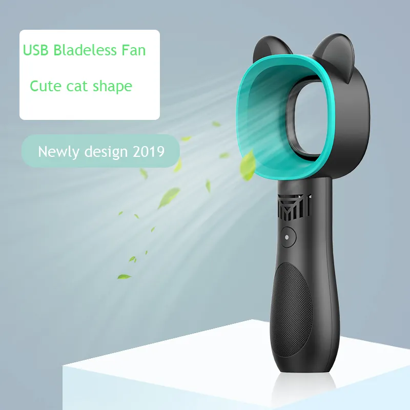 Kucing Lucu Mini Keselamatan Bladeless Tanpa Daun Mini Berdiri USB Handheld Berguna Fan