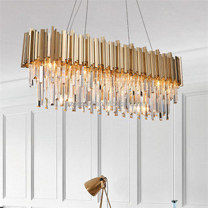 2017 vente chaude Europe 220 V rectangle en acier inoxydable or clair lustres en cristal pour le hall de l'hôtel projet - Product Image 5