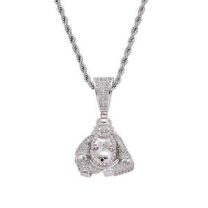 AceWings CN074 Collana Hip Hop Iced Out con Design Buddha CZ Bling Bling Placcata Oro/Argento con Catena a Corda, Regalo - Product Image 4