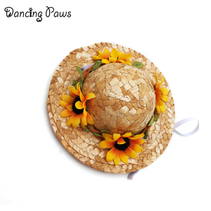 Natürliche handgemachte Katze Strohhut Hund Frühling und Sommer Hut Welpen Haustier Zubehör - Product Image 5