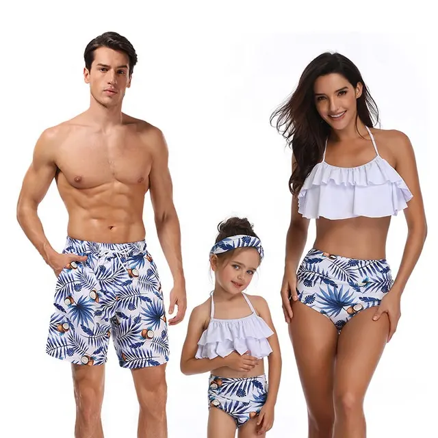 Family beachwear mommy and me swimsuit mother daughter father son swimwear high waist bikini look mum family matching swimwear