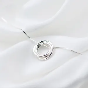 Corrente de clavícula curta de sereia redonda, pingente de círculo 925 colar de prata, fabricante