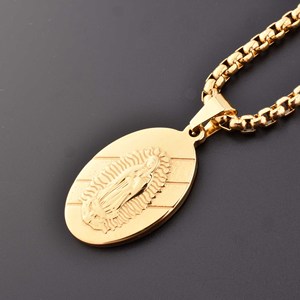 Kalung Santo Katolik Baja Antikarat, Perhiasan Liontin Medali Oval Santo Joseph