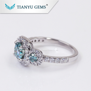 Tianyu gemas personalizado 14 <span class=keywords><strong>K</strong></span>/18 <span class=keywords><strong>k</strong></span>/925 <span class=keywords><strong>s</strong></span> anillo de oro blanco redondo Corazón y flecha azul anillo de halo anillo de Dama - Product Image 3