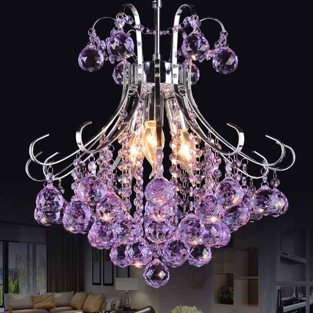Haute qualité moderne lustre en cristal d'hôtel de Luxe villa grand lustre en cristal plafonnier violet