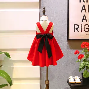 Sleeveless round neck bowknot red casual birthday dress sexy frocks 2 year old girl