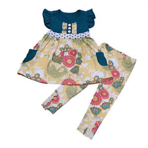 Las chicas con manga acampanada y estampado Floral trajes BreathableLittle <span class=keywords><strong>chica</strong></span> Boutique ropa lavable niños trajes - Product Image 1