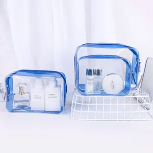 Tas Kosmetik Makeup Pvc Bening Ritsleting Plastik Transparan 4 Ukuran Perjalanan Ritsleting Tahan Air Kustom