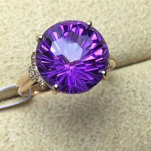 Anello di ametista viola-anillo de oro de 18k para mujer, sortija de amatista púrpura natural, Diamante real de Sudáfrica, 6,35 CT