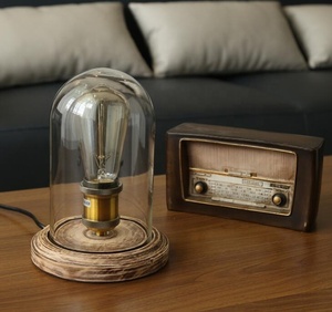 Handmade Electric Antique Wood Base LED Dimmable <strong>Glass</strong> <strong>Shade</strong> Table <strong>Lamps</strong> Home Decor - Product Image 6