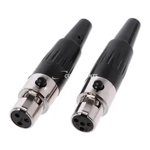 Mini XLR 3 4 pinos fêmea plug pequeno conector de microfone áudio XLR para MIC solda reta