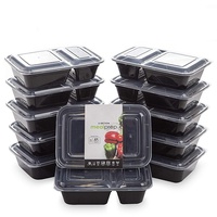 Caixa de plástico descartável sem bpa, almoço preto 2 compartimentos recipiente de remoção com tampas