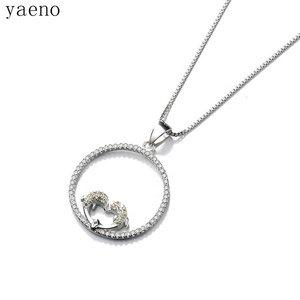 Kalung Perak Sterling 925 Perhiasan Wanita Anggun Grosir Liontin Lumba-lumba Ganda Bentuk Lingkaran - Product Image 2