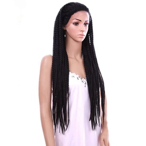 Parrucche Sintetiche Ignifughe di Alta Qualità, Nere, Viola, <span class=keywords><strong>Bionde</strong></span>, Lunghe 28 Pollici, con <span class=keywords><strong>Trecce</strong></span> Box Braids e Frontale in Pizzo - Product Image 1