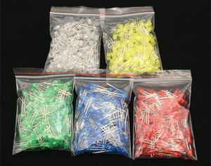 F5 5mm <strong>LED</strong> Diode Light Assorted Kit 500pcs 5Colors Red Green Yellow Blue White Mixed Color <strong>LED</strong> DIY Kit EL Products - Product Image 1