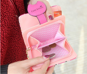 Mignon petit chat sac à main, gland zipper imprimer courte bande <span class=keywords><strong>dessin</strong></span>ée <span class=keywords><strong>femme</strong></span> portefeuille - Product Image 4