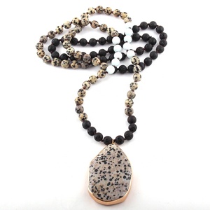 Collar con Colgante de Piedra Ovalada para mujer, collar largo anudado de 8mm Natural, para Yoga, 108 unidades