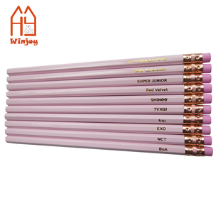 Pribadi 7 inci pensil kayu Hex merah muda populer HB Lead dengan penghapus warna iklan Logo emas untuk sekolah, kantor, promosi - Product Image 4