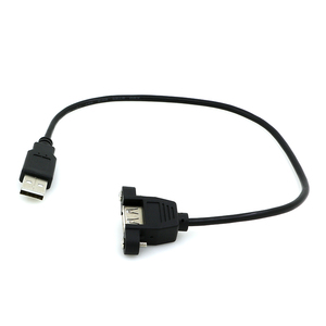Free Sample Custom USB 2.0 a Female <strong>Socket</strong> Panel Mount to USB a Male <strong>Plug</strong> Data Charging Extension Cable with Screw - Product Image 2