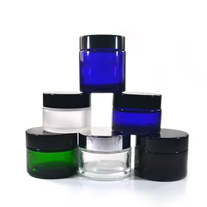 Envase para cosméticos, 15g, 30g, 50g, mate, esmerilado, ámbar, negro, verde, azul, tarro de vidrio para crema con tapa de metal