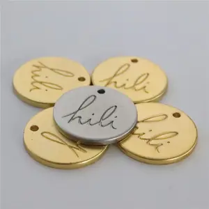 Wholesale Custom Engraved LOGO Round Circle Gold Sliver Metal Label for Garment Clothes Handbag Furniture Tag