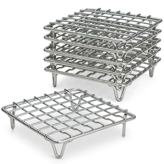 Mini Stainless Steel Cooking and Cooling Racks, Set of 6 - Small Metal Trivet Display Stand for Round Pots, Pans, Hot Dishes