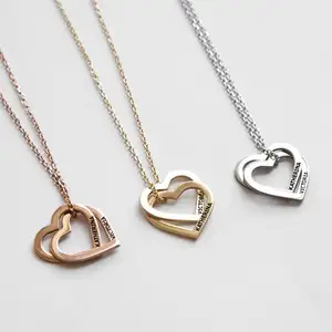 Stainless Steel Engravable Jewelry Friendship Custom Personalized Double Heart Necklace Heart Name Necklace