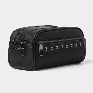 Portable type toiletry bag leather wholesale PU makeup rivet high quality toiletry bag men cosmetic bag